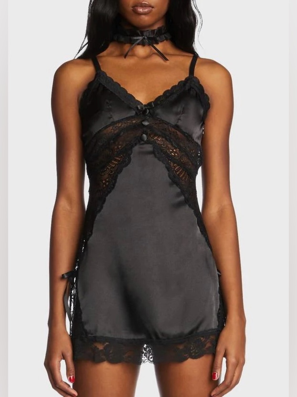 Black Lace-Trim Slip Dress Size S